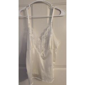 Vintage Womens Cream Lace Trim Camisole Medium, Satin, Cottage, Fairy, Whimsy